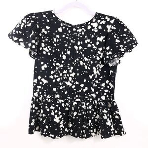 Who What Wear Ruffled Tunic XS Black White Print Flutter Sleeve